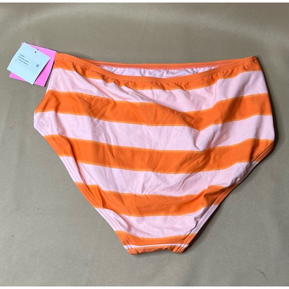 Kate Spade Awning Stripe High Waist Bikini Bottom Swim L Orange Soda NWT - Picture 4 of 6
